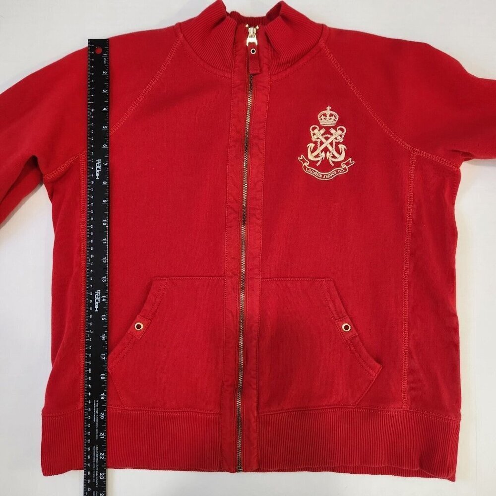 Lauren Jeans Co Sweatshirt Womens L Red Full Zip Nautical Crest Gold Hardware‎ - Picture 9 of 10